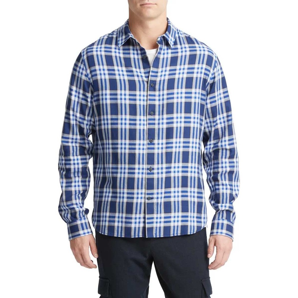 Vince Classic Fit Plaid Long Sleeve Button Down Shirt Mens XL Blue White